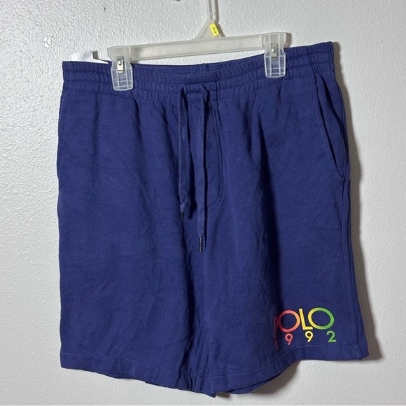 Polo Ralph Lauren Men SweatShorts Blue Polo 1992 Logo Fleece Elastic Waist Small - Picture 3 of 8